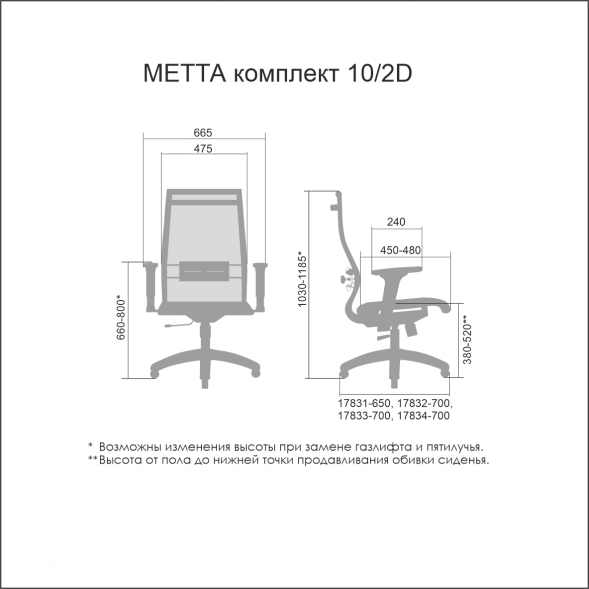 Эргономичное кресло МЕТТА Комплект 10/2D Pl пр/сечен